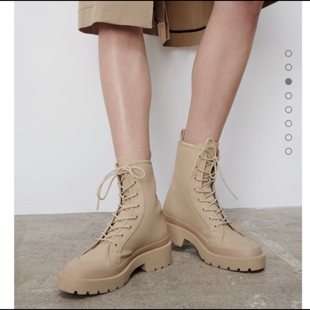 Zara Faux Combat Ankle Boots Sz 40